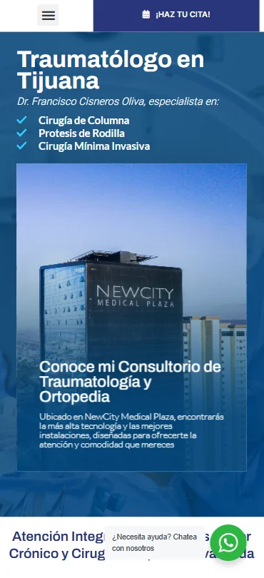 Sitio web de un consultorio de traumatología y ortopedia en Tijuana, versión móvil